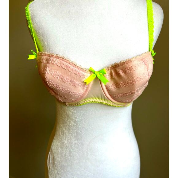 NEW Victoria Secret Sexy Little Things Push Up Bra 36B Pink Neon Green Bows Y2K - Picture 11 of 11